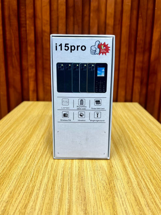 i15pro Tripple SIM (3 SIM) Feature Phone – 3800mAh Big Battery – Wireless FM – Black