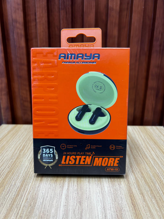 Amaya ATW-19 Wireless Earbuds – Bluetooth 5.3 Earphones, HiFi Stereo Sound, Touch Control, Noise Reduction, Long Battery Life, Portable Charging Case