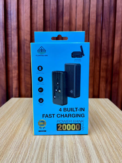 FLOATING ARK 20,000mAh power bank with 4 built in cables and retractable phone holder