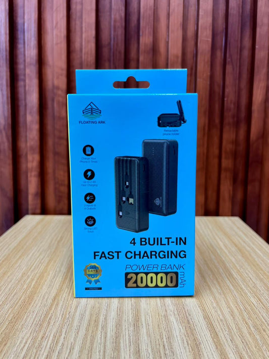 FLOATING ARK 20,000mAh power bank with 4 built in cables and retractable phone holder