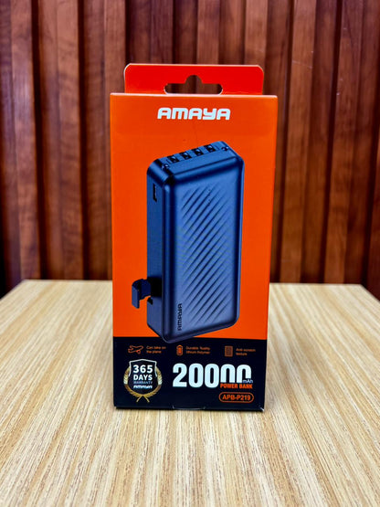 Amaya APB-P219 20000mAh anti-scratch texture power bank with built in Micro, Type C, Lightning & recharging cables