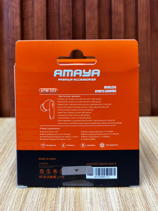 Amaya FreeBuds Pro ATW-323 Wireless Earbuds, Black