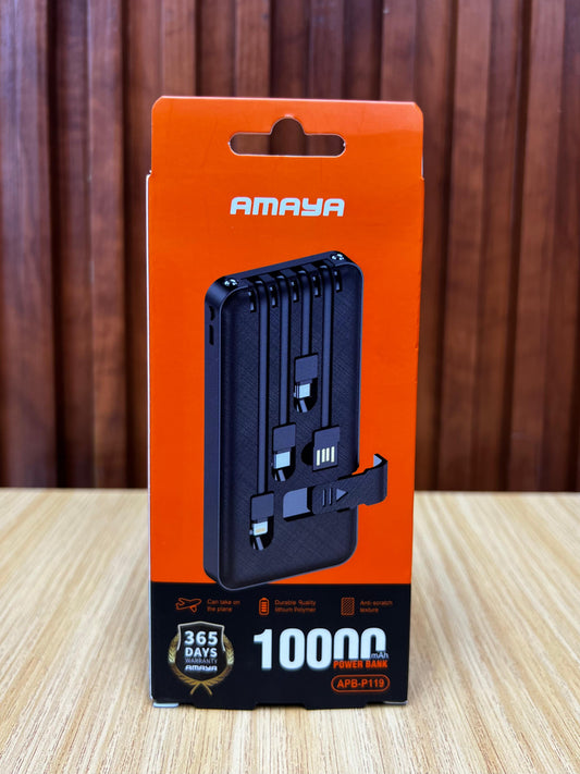 Amaya APB-P119 Power Bank 10000mAh, Power Bank With Charging Cables