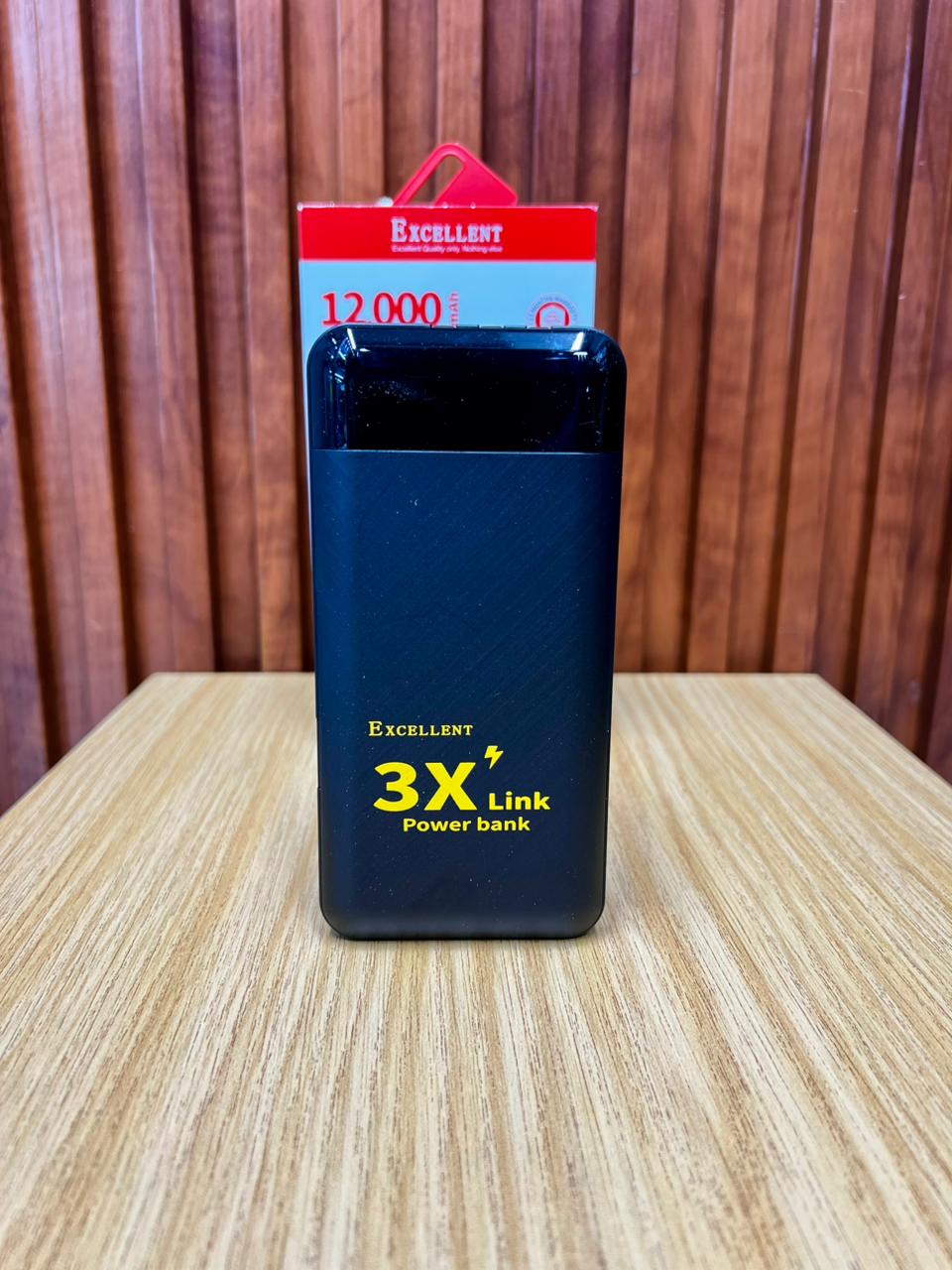 EXCELLENT 12000 Mah Powerbank With Three Cable(Normal,Iphone Cable and Type C )3 in 1 Cable
