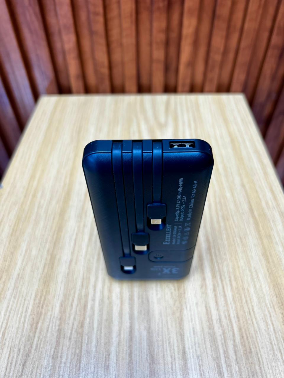 EXCELLENT 12000 Mah Powerbank With Three Cable(Normal,Iphone Cable and Type C )3 in 1 Cable