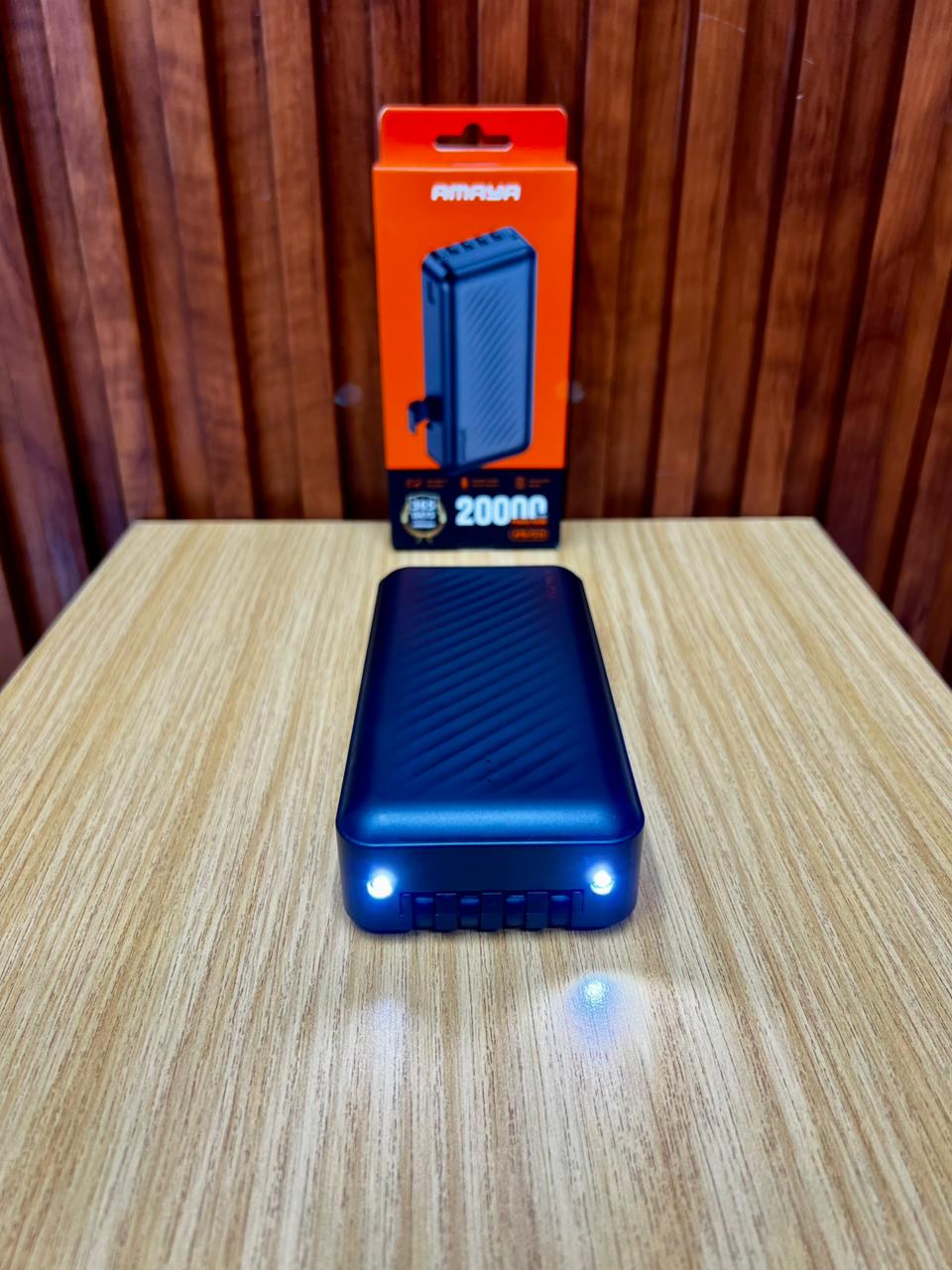 Amaya APB-P219 20000mAh anti-scratch texture power bank with built in Micro, Type C, Lightning & recharging cables